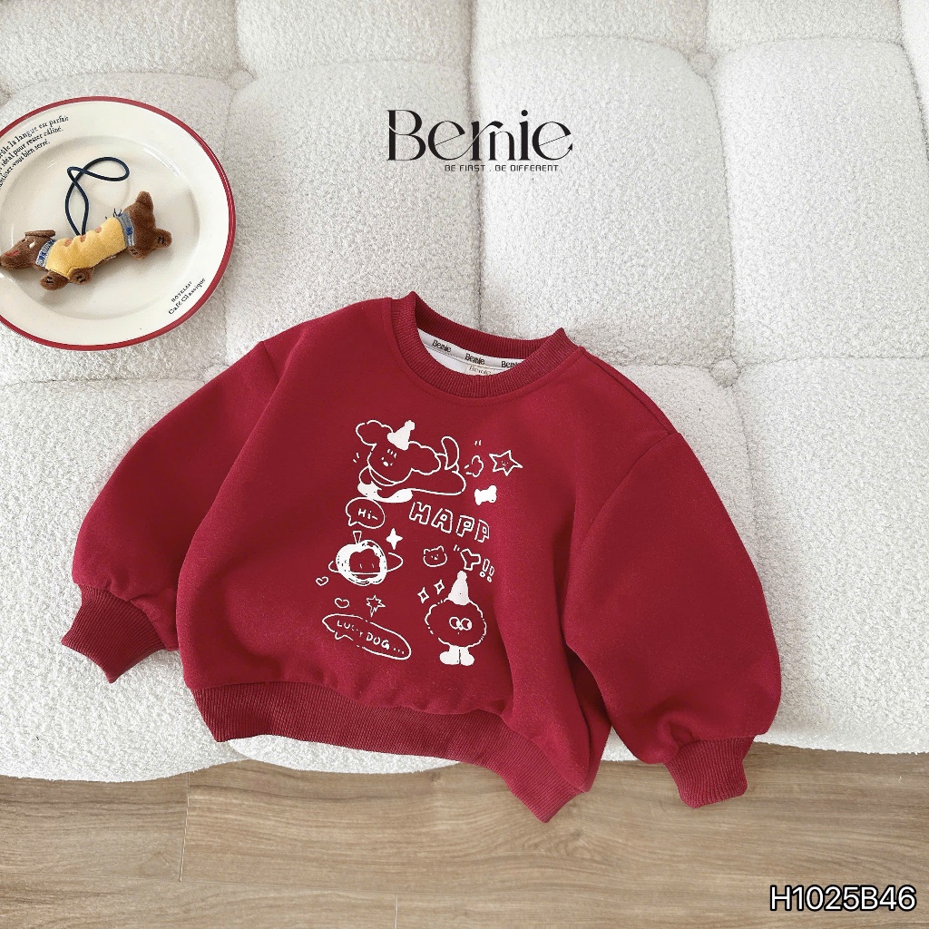 Bộ nỉ quần kẻ lucky dog cho bé, set bộ nỉ 2 da dày dặn fom dáng đẹp chính hãng bernie