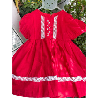 Váy babydoll bé gái linen viền ren – Đầm đỏ chụp hình, đi chơi cực xinh 10-40kg 1-10 tuổi