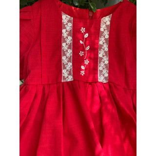 Váy babydoll bé gái linen viền ren – Đầm đỏ chụp hình, đi chơi cực xinh 10-40kg 1-10 tuổi