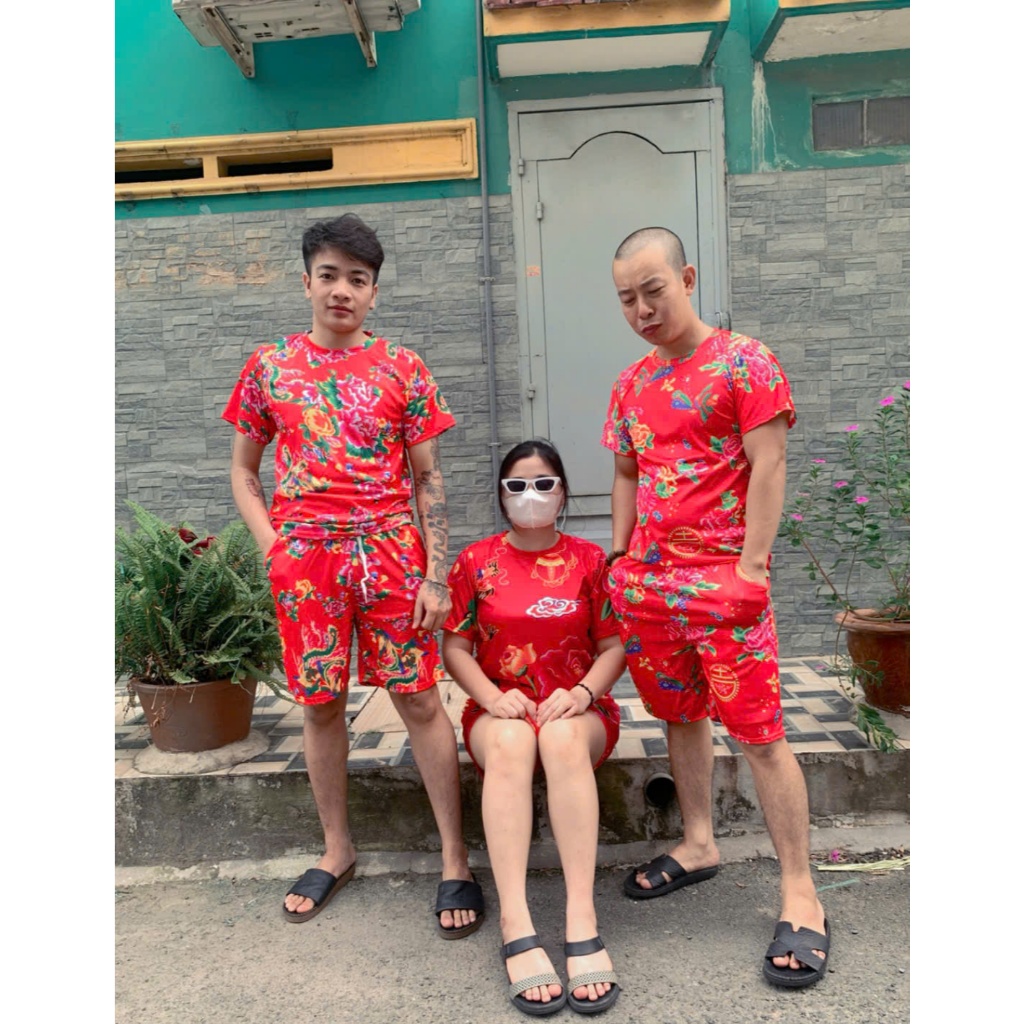 ❤️ SIÊU PHẨM MỚI ❤️ ĐỒ BỘ NAM NỮ CHẤT THUN LẠNH , SÉT QUẦN ĐÙI ÁO THUN THỂ THAO IN CON CÔNG ĐỎ Kl1