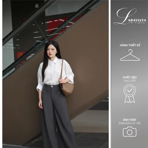 LABAVISTA Áo sơ mi nữ vải lụa gấm thiết kế tay cách điệu thời trang công sở thanh lịch trẻ trung