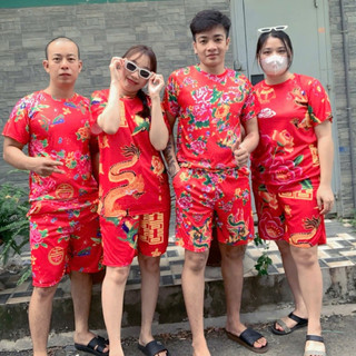 Bộ Quần Áo Thun Nam IN HOA CON CÔNG ĐỎ Áo Tay Ngắn Cổ Tròn Phối Quần Short Đùi KL2