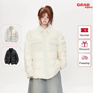 Áo khoác phao nữ GRADPOPU 90% lông vũ cotton cổ sơ mi dáng rộng cao cấp kiểu dáng đơn giản PAP97