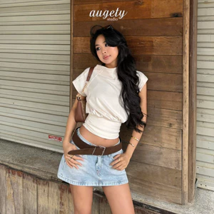 Áo Thun Nữ Tay Ngắn Dáng Phồng Nhún Eo Cổ Tròn Augety Studio AMI Top