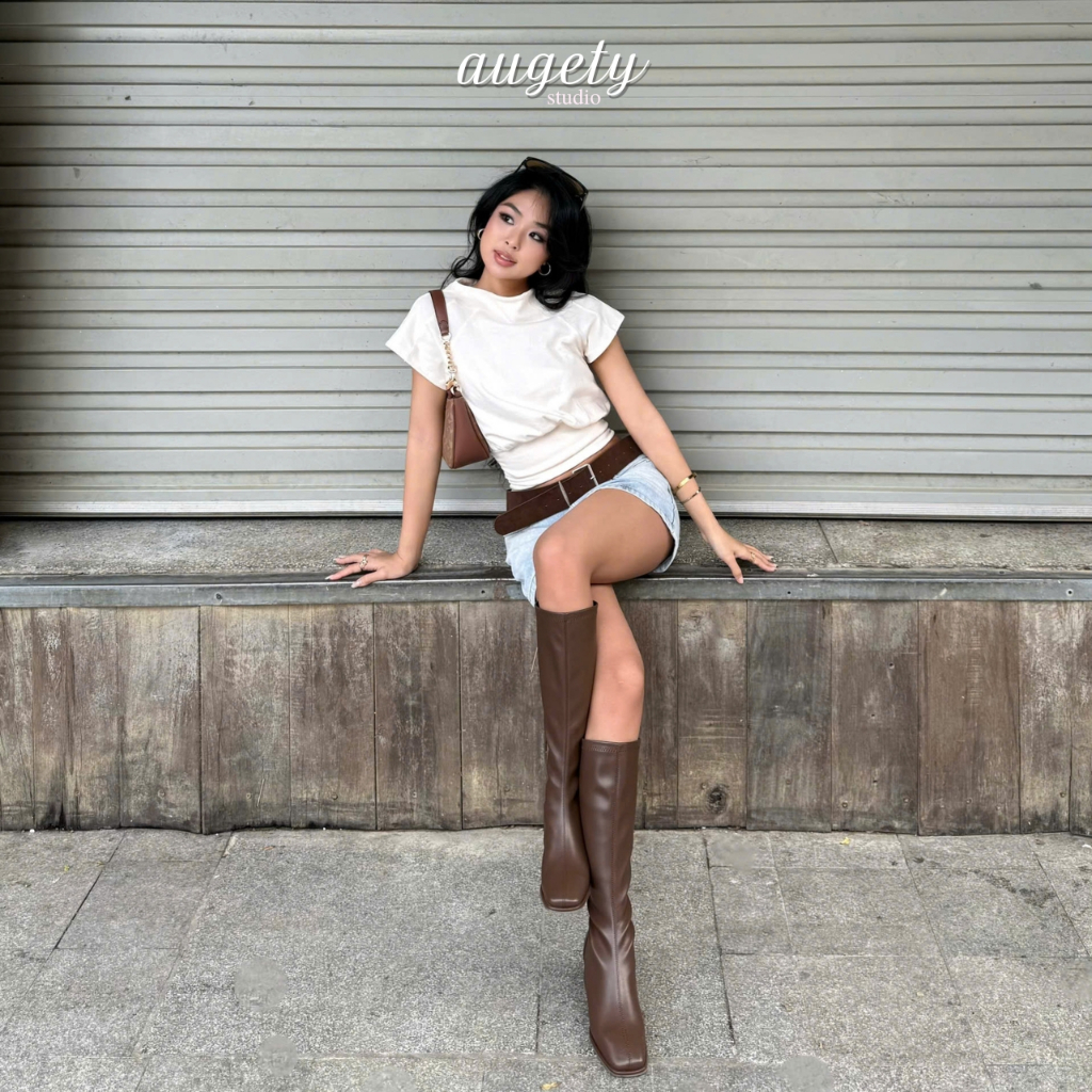 Áo Thun Nữ Tay Ngắn Dáng Phồng Nhún Eo Cổ Tròn Augety Studio AMI Top