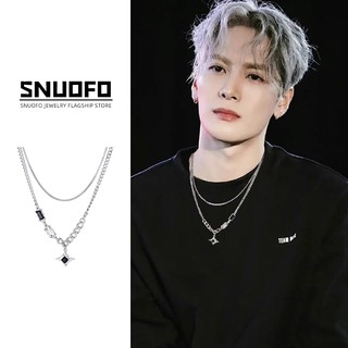 SNUOFO - Dây chuyền hình ngôi sao bốn cánh hai lớp dành cho nam, thích hợp để đeo cùng áo len cổ cao mùa thu đông
