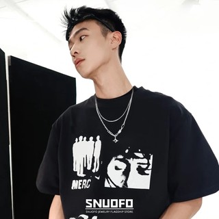 SNUOFO - Dây chuyền hình ngôi sao bốn cánh hai lớp dành cho nam, thích hợp để đeo cùng áo len cổ cao mùa thu đông