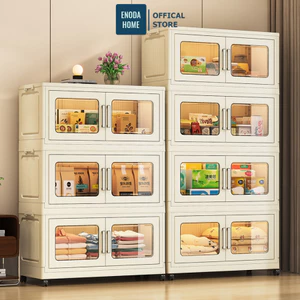 Tủ Nhựa Gấp Gọn Kích Thước Lớn ENODA HOME, Tủ Đựng Đồ Đa Năng Có Bánh Xe, Cửa Có Nam Châm TUN044