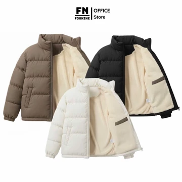 Áo Khoác Phao Nam Nữ Lót Lông Cừu Siêu Ấm Áo Phao Unisex Dáng Dài Suông Form Rộng 3 Màu Đen, Nâu, Trắng Kem