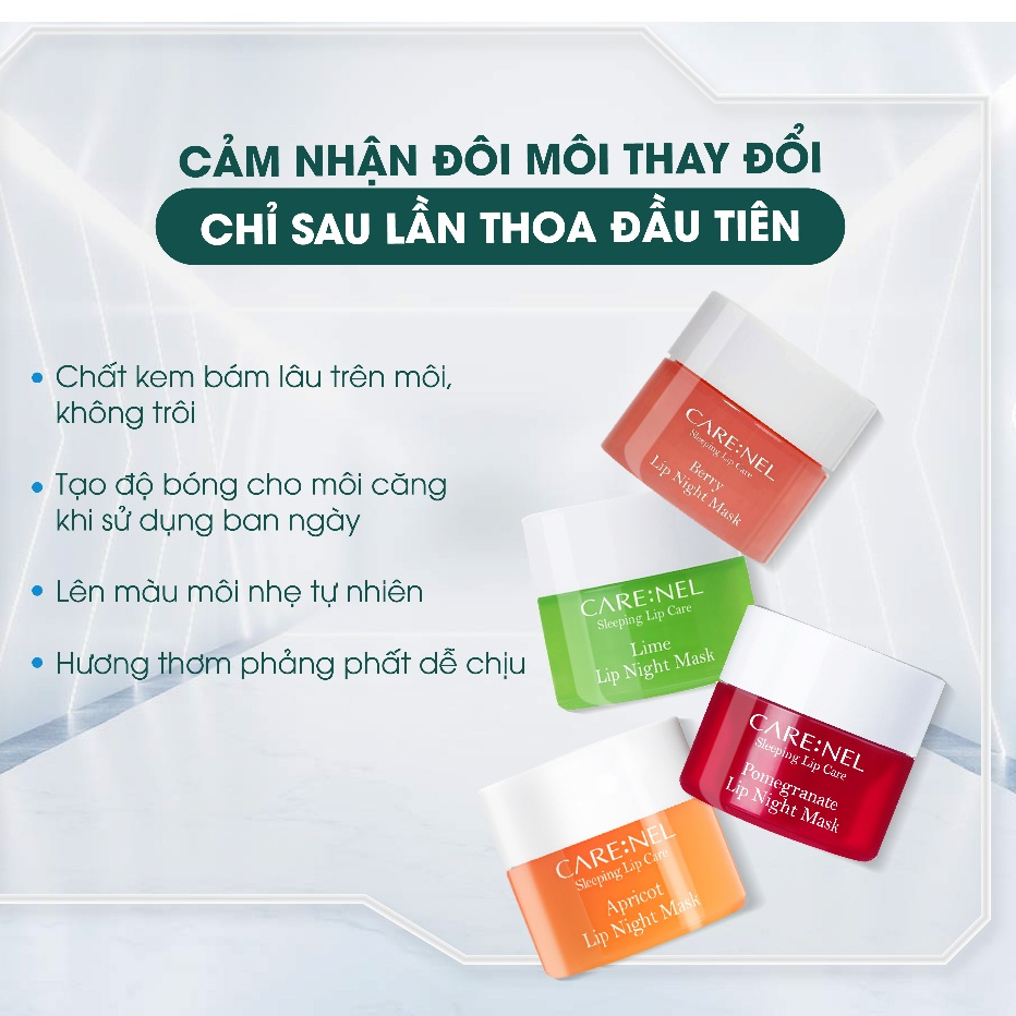 Combo 2 mặt nạ ngủ môi tẩy tế bào chết môi dưỡng môi dâu CARE:NEL BERRY LIP NIGHT MASK 5g