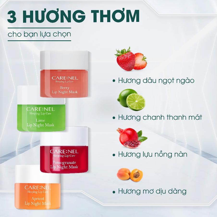 Combo 2 mặt nạ ngủ môi tẩy tế bào chết môi dưỡng môi dâu CARE:NEL BERRY LIP NIGHT MASK 5g