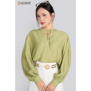 Áo Sơ Mi Nữ 𝐂𝐂𝐇𝐀𝐓 Dáng Suông Epure Dây Buộc Nơ Chất Liệu Đũi Mềm Mại 25ADV2006ST