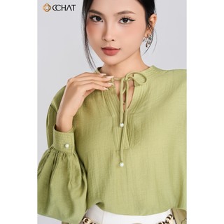 Áo Sơ Mi Nữ 𝐂𝐂𝐇𝐀𝐓 Dáng Suông Epure Dây Buộc Nơ Chất Liệu Đũi Mềm Mại 25ADV2006ST