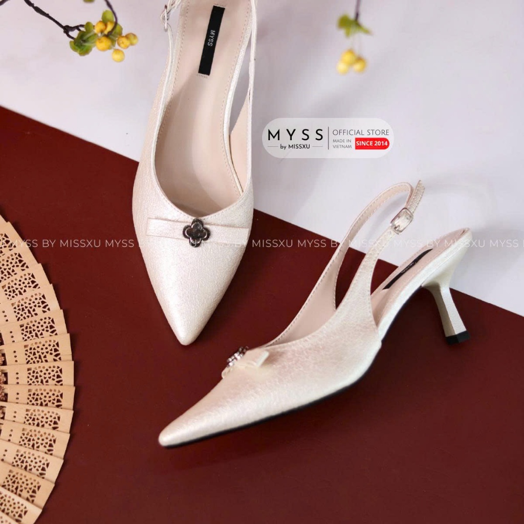 Giày cao gót nữ mũi nhọn phối nơ khóa hoa 7cm cao cấp MYSS - CG346