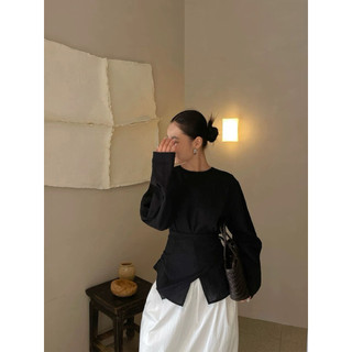 Orré Top / By cor/ Áo Linen tay dài cột eo