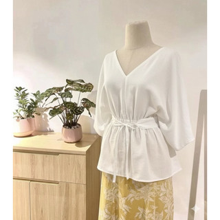 Oval Top /By Cor/ Áo Linen tay liền cột đai eo