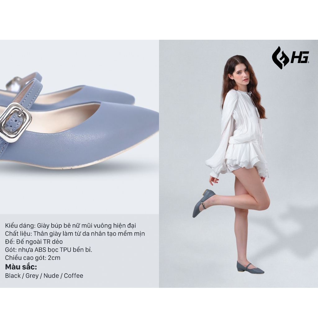 Giày búp bê nữ mũi nhọn đế thấp da nhám cao cấp HG Fashion êm chân phong cách công sở HG13325.
