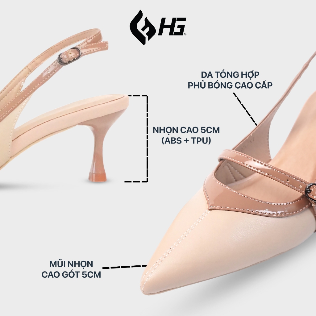 Giày cao gót nữ HG slingback  gót 6cm khóa cài chắc chắn phong cách thanh lịch công sở HG9325