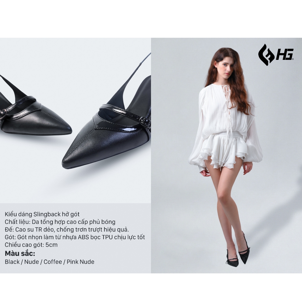 Giày cao gót nữ HG slingback  gót 6cm khóa cài chắc chắn phong cách thanh lịch công sở HG9325