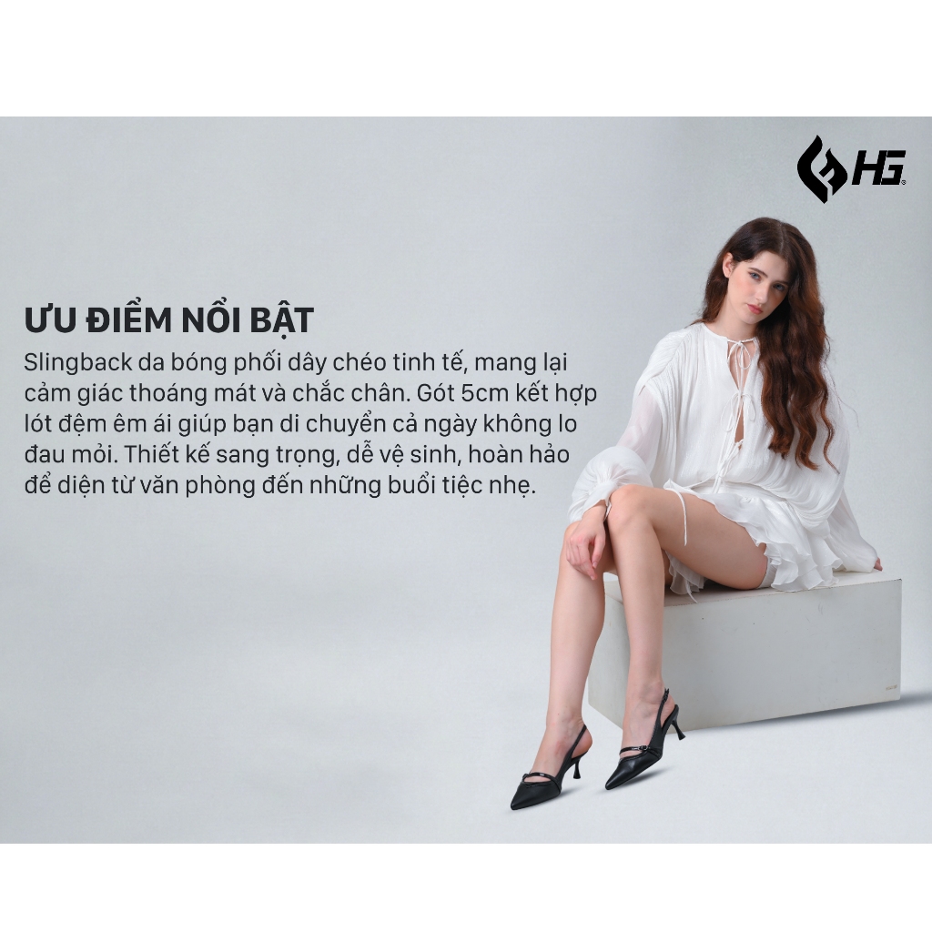 Giày cao gót nữ HG slingback  gót 6cm khóa cài chắc chắn phong cách thanh lịch công sở HG9325