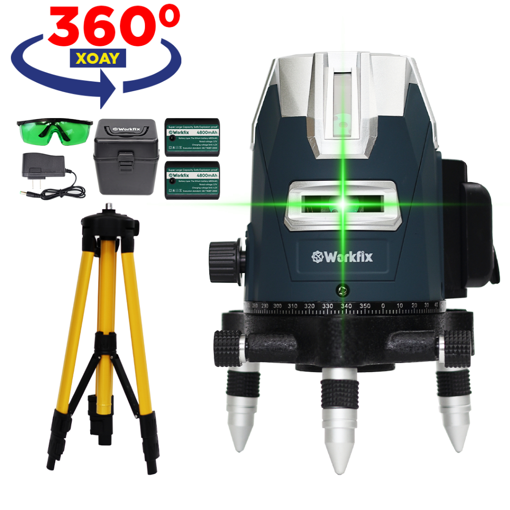 [TẶNG PHỤ KIỆN] Máy Bắn Cốt, Cân Bằng Laser Workfix WF-LS686PRO 5 Tia Xanh, Xoay 360°, Kèm Chân 1m3