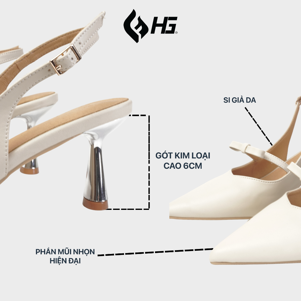 Giày cao gót nữ slingback gót tráng gương 6cm HG Fashion phong cách Hàn Quốc dễ phối đồ thời trang HG91625