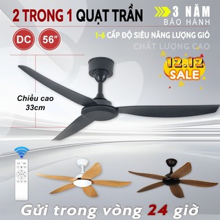 Quạt trần 3 cánh/5 cánh nguyên khối-quạt đảo chiều 6 tốc độ gió decor nhà hàng,khách sạn,spa,phòng khách