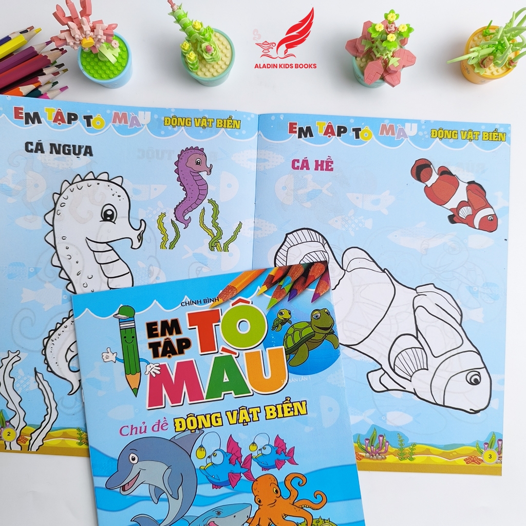 Sách Em Tập Tô Màu (4 Chủ Đề) – Động Vật Nuôi, Hoang Dã, Côn Trùng – Bò Sát, Động Vật Biển