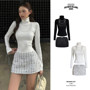 ÁO LEN TAY DÀI ĐÍNH ĐÁ LẤP LÁNH BROWNIE & CHÂN VÁY TWEED LẤP LÁNH KIM TUYẾN FFCLUB