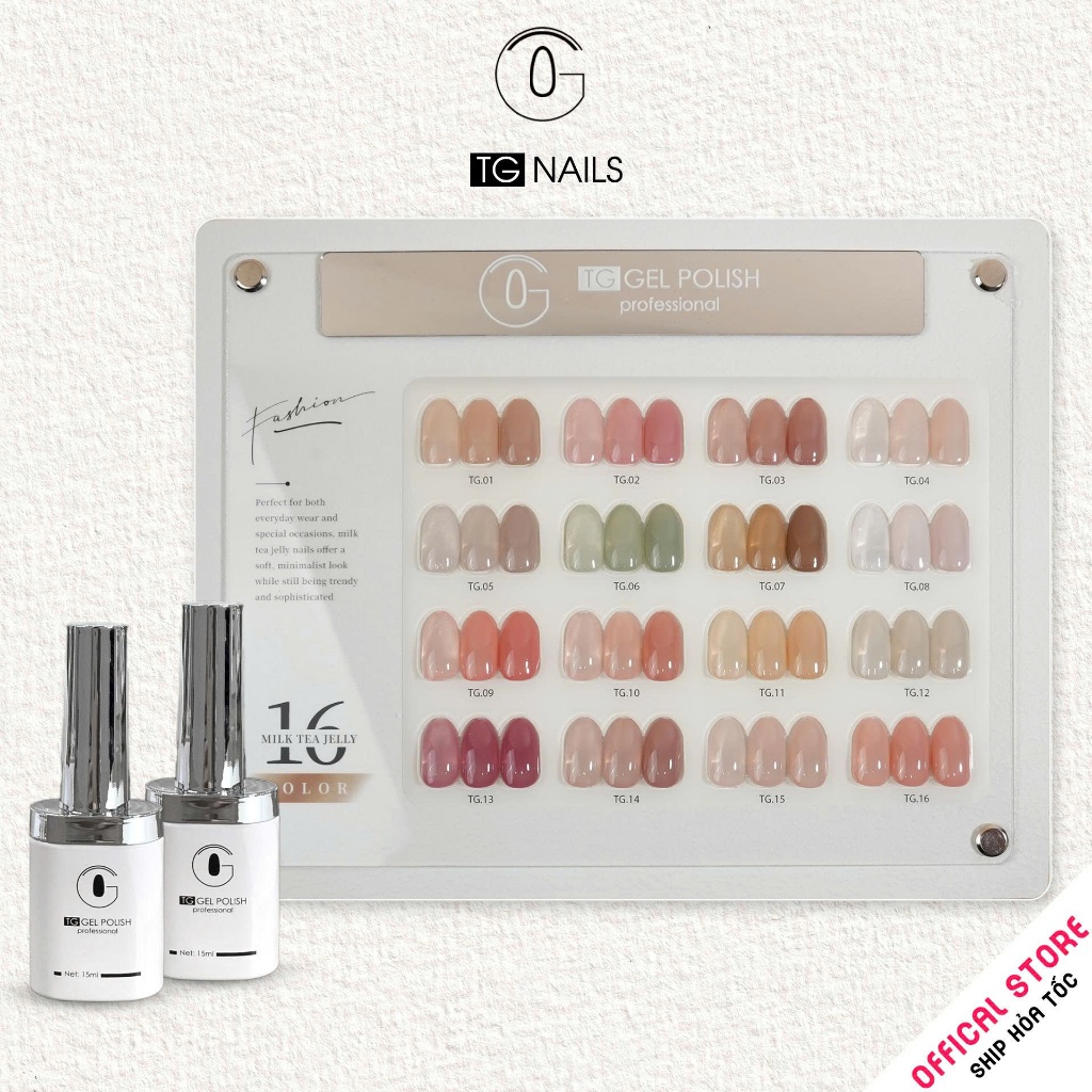 Set sơn gel 16 màu thạch đục hãng TG cọ tròn tone trà sữa siêu xinh