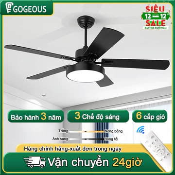 Quạt trần GOGEOUS A70 quạt trần cánh gỗ 6 chế độ gió 3 chế độ đèn cho phòng khách nhà bếp sảnh