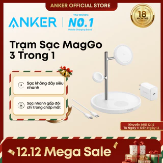 Anker MagGo 3-in-1 Charging Station 15W Wireless Charger Stand Qi2 Certified 15W Wireless Charger B25M3