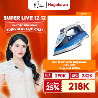 [Võ Hà Linh x Nagakawa] Bàn là hơi nước Nagakawa NAG1505, công suất 1200W, cảm biến nhiệt đóng ngắt, bảo hành 12 tháng