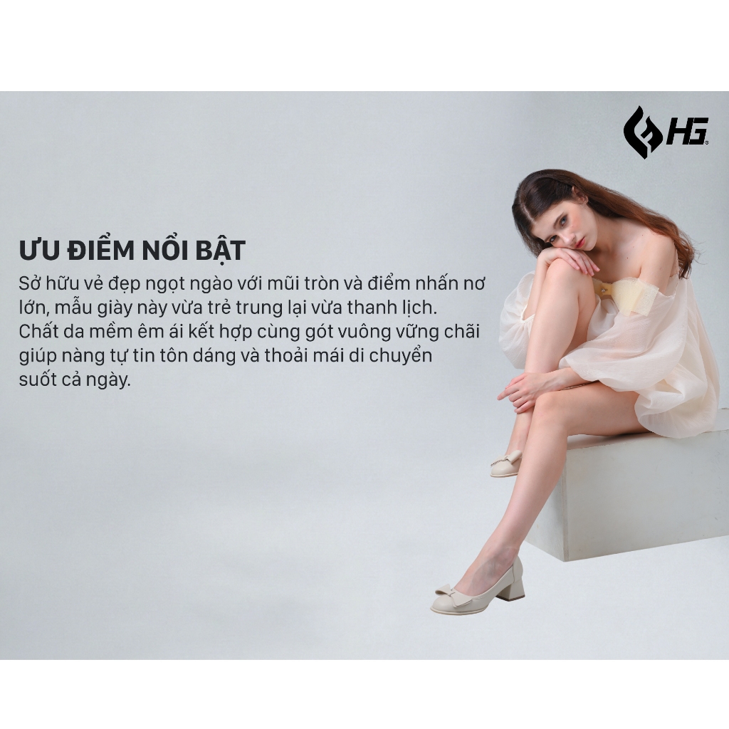 Giày cao gót nữ đính nơ gót vuông 5cm HG Fashion thanh lịch dễ phối đồ công sở HG91425