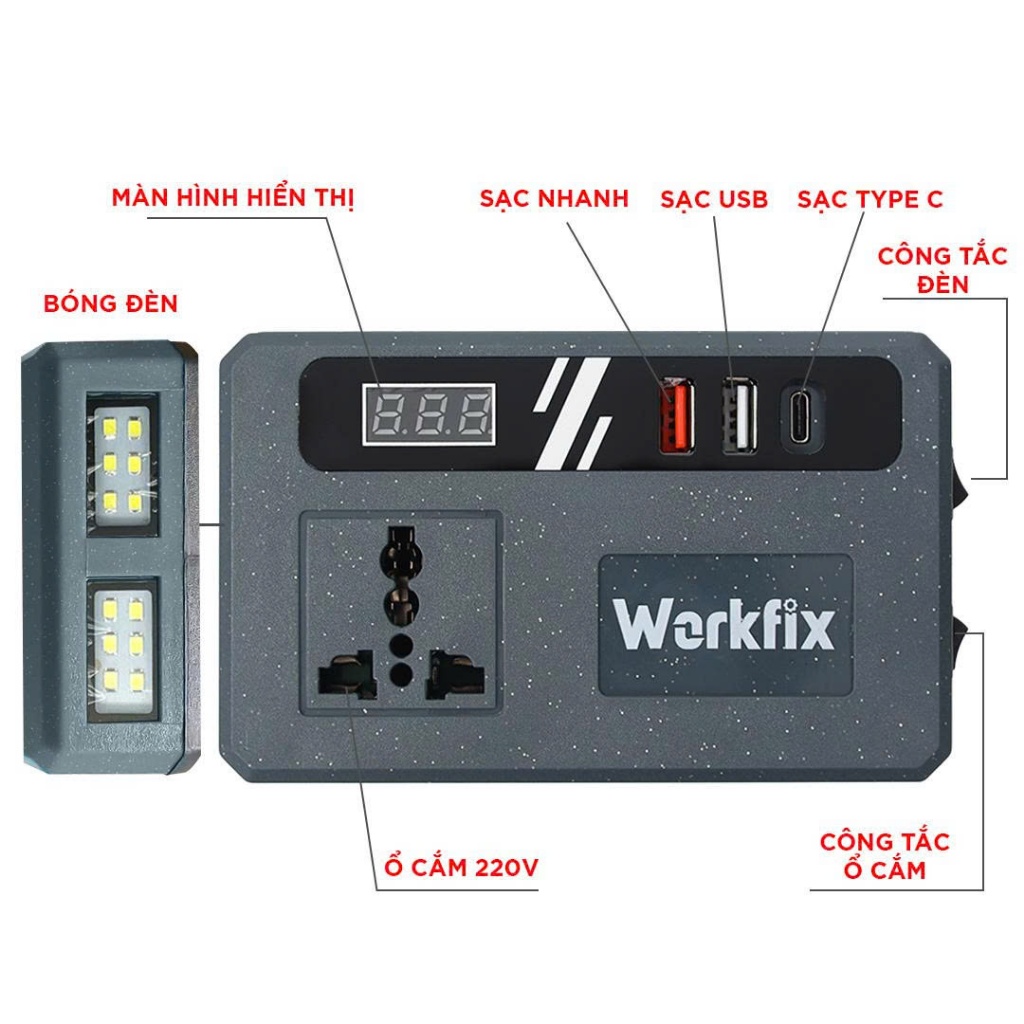 [UPDATE ĐÈN LED] Bộ Chuyển Đổi Biến Tần 220v Workfix WF-CD220PRO, Chuyển Từ Pin 12-18-21-24-36v Sang Điện