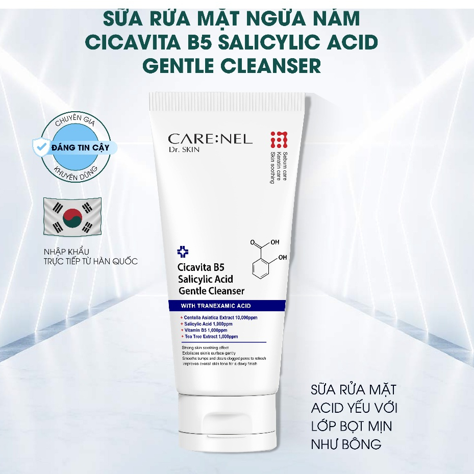 Sữa rửa mặt tẩy tế bào chết dưỡng ẩm centella b5 srm CARE:NEL CICAVITA B5 GENTLE CLEANSER 150ml