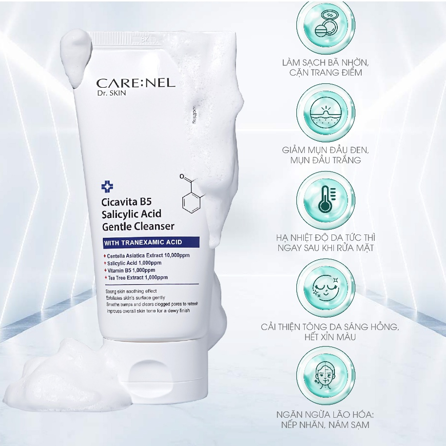 Sữa rửa mặt tẩy tế bào chết dưỡng ẩm centella b5 srm CARE:NEL CICAVITA B5 GENTLE CLEANSER 150ml