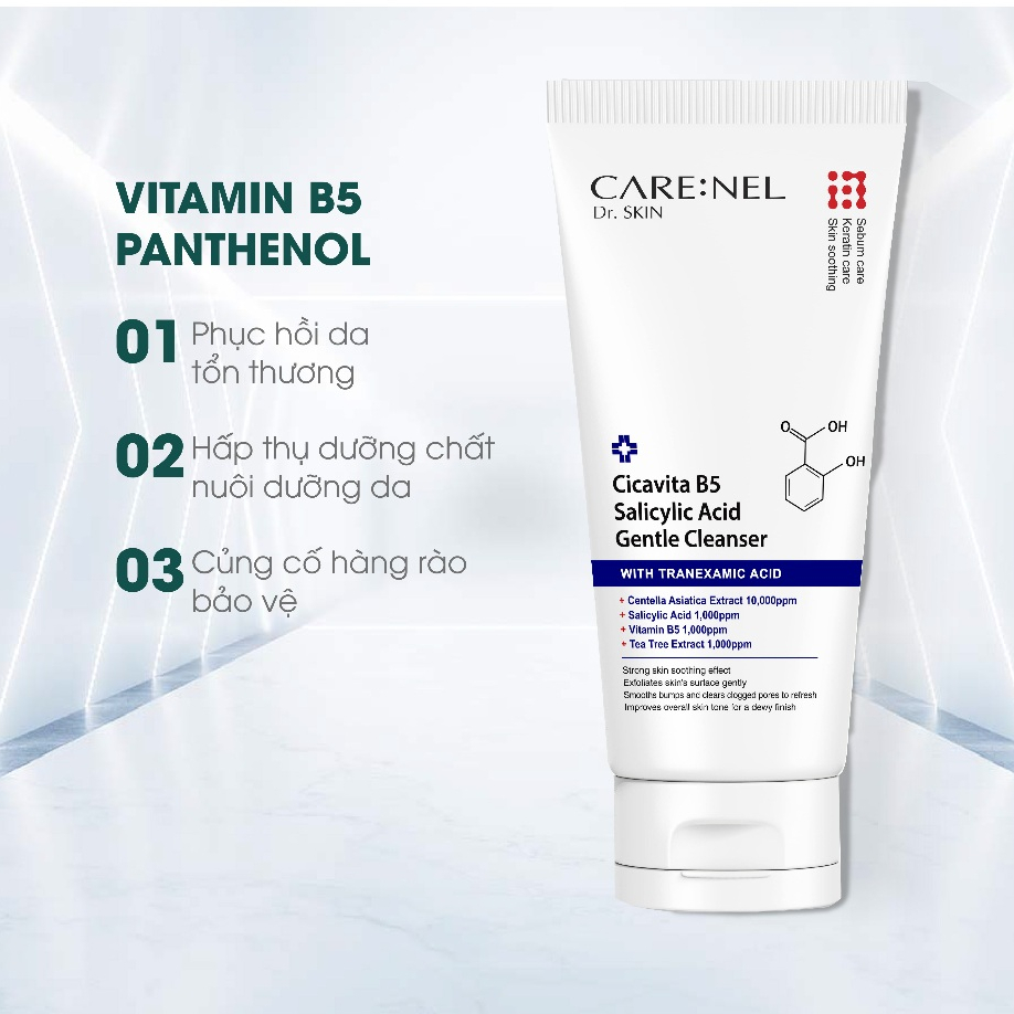 Sữa rửa mặt tẩy tế bào chết dưỡng ẩm centella b5 srm CARE:NEL CICAVITA B5 GENTLE CLEANSER 150ml