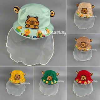 [ Bé 6 THÁNG - 18 THÁNG ] Mũ kèm khăn vôn che nắng vải cotton cho trẻ em, Nón vải voan chắn gió cản bụi trẻ sơ sinh