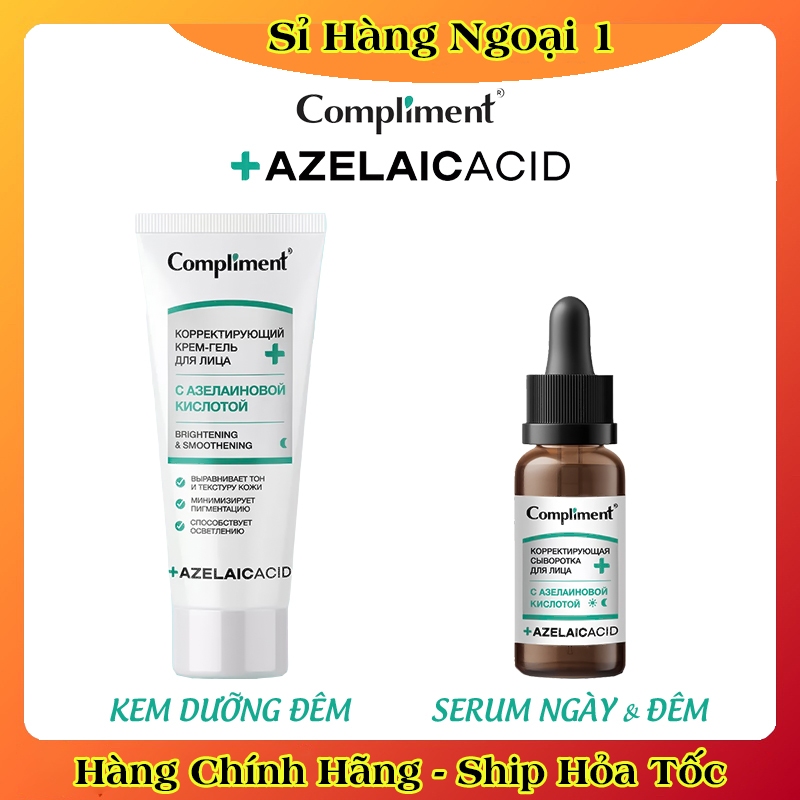 Serum và kem dưỡng giảm và ngừa mụn, mờ thâm, làm sáng da Compliment Azelaic Acid 27ml của Nga