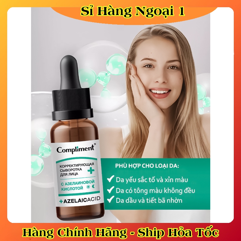 Serum và kem dưỡng giảm và ngừa mụn, mờ thâm, làm sáng da Compliment Azelaic Acid 27ml của Nga
