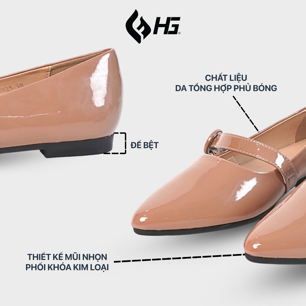Giày búp bê nữ đế bệt mũi nhọn da bóng cao cấp HG Fashion êm chân phong cách Hàn Quốc đi làm đi chơi HG4325