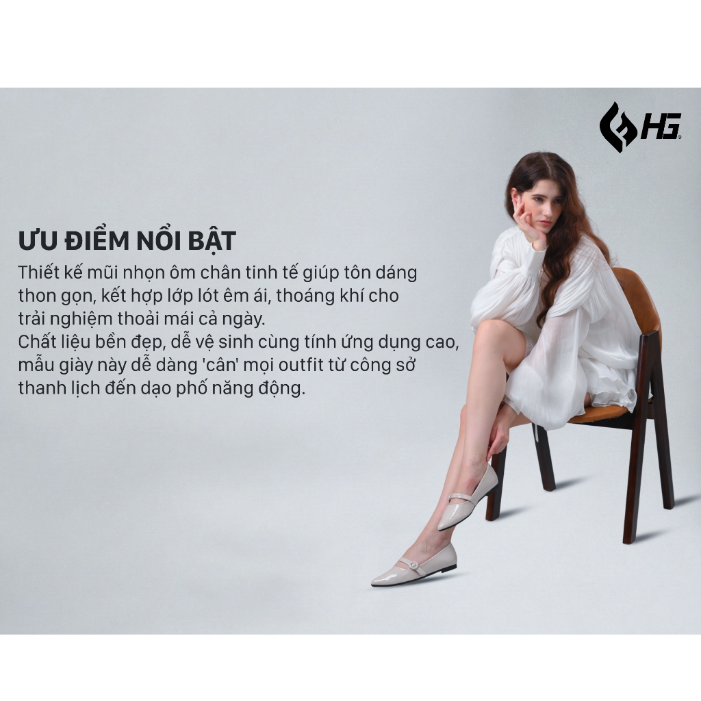 Giày búp bê nữ đế bệt mũi nhọn da bóng cao cấp HG Fashion êm chân phong cách Hàn Quốc đi làm đi chơi HG4325