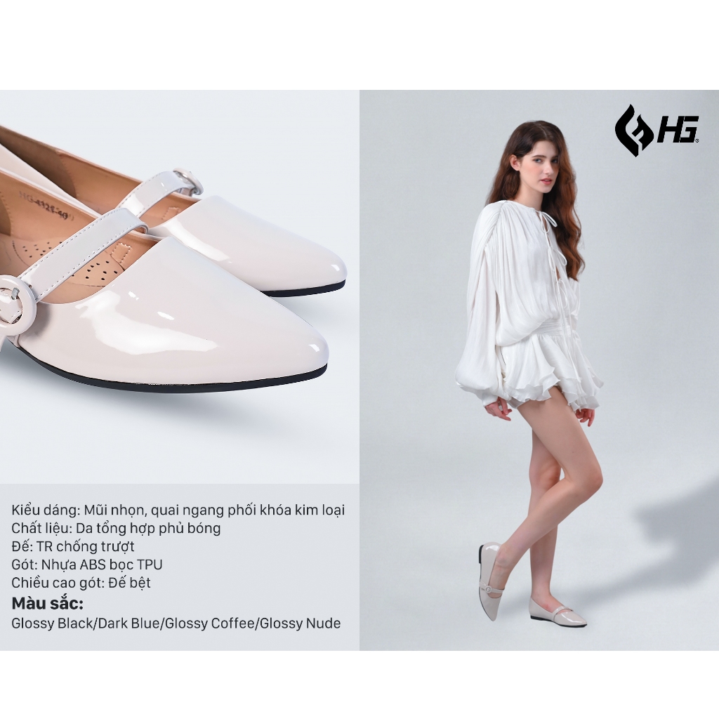 Giày búp bê nữ đế bệt mũi nhọn da bóng cao cấp HG Fashion êm chân phong cách Hàn Quốc đi làm đi chơi HG4325