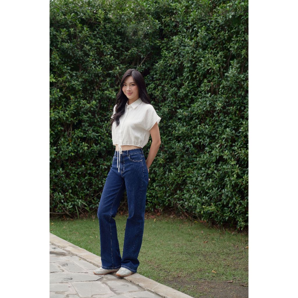 Quần Jean Nữ Ninomaxx Lưng Cao Ống Suông RAWCORE DENIM Chất Cotton Co Giãn Nhẹ 2508023