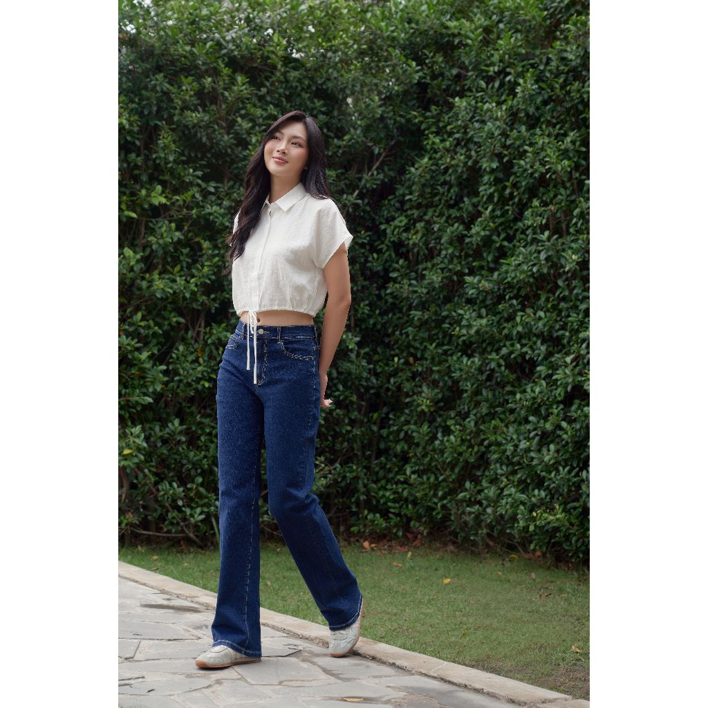 Quần Jean Nữ Ninomaxx Lưng Cao Ống Suông RAWCORE DENIM Chất Cotton Co Giãn Nhẹ 2508023