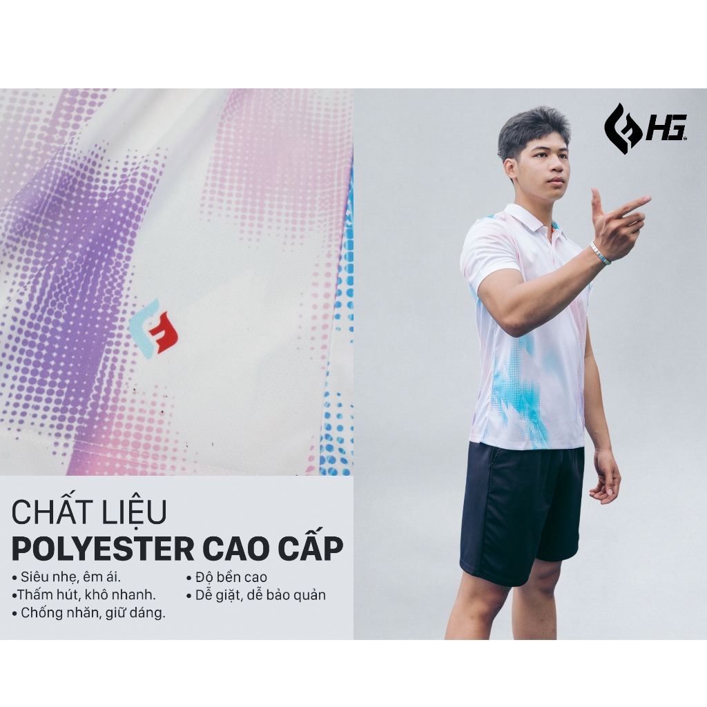 Áo polo thể thao nam HG thấm hút nhanh phù hợp chơi tennis golf pickleball thoáng nhẹ A25PO-1M.