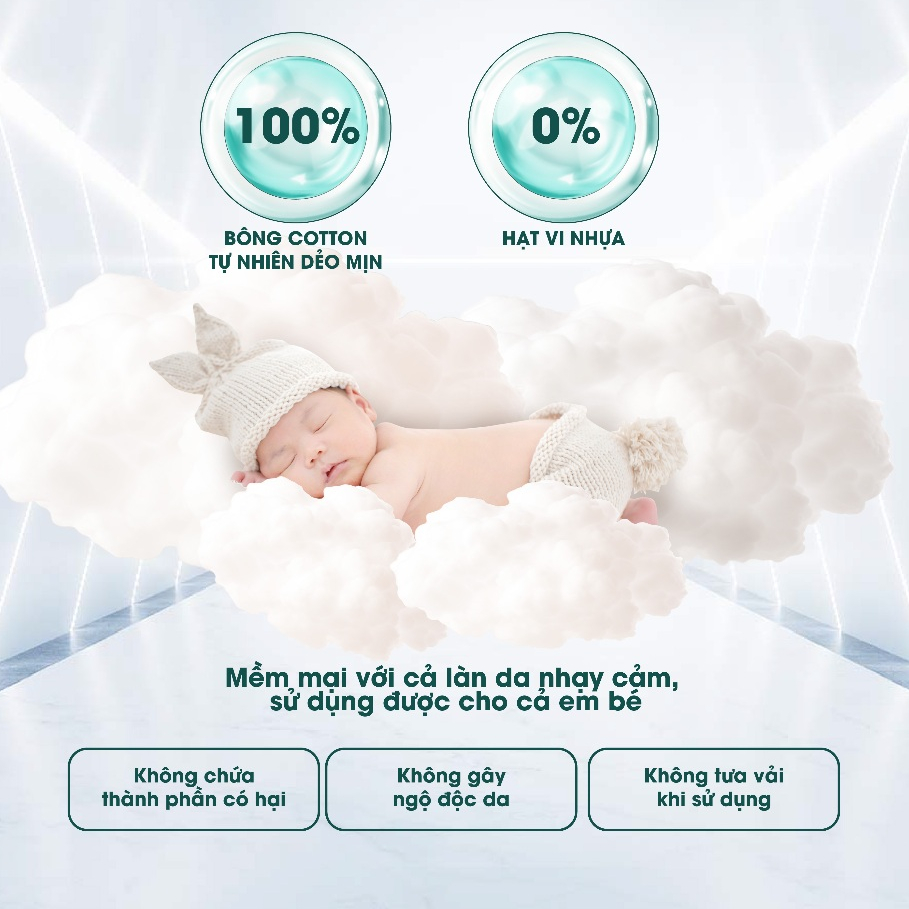 1000 miếng Bông tẩy trang dạng vuông cotton tiệt trùng UV lành tính cho da DR.SERA PURE SNOW COTTON PAD