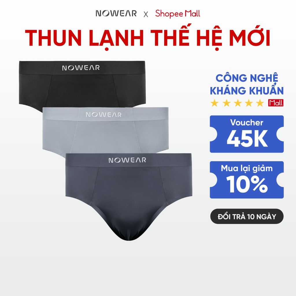 [Combo 3] Quần Lót Nam Tam Giác NOWEAR Thun Lạnh Băng Co Giãn 4 Chiều Mềm Mát Thoáng Khí