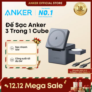 Y1811 Anker Charger Stand 3-in-1 Cube, 15W Max Fast Charging Stand, Foldable Wireless Charger